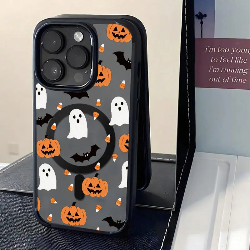 Jack O Lantern Ghost Bat Candy Corn Phone Case，Simple Cartoon Halloween Style for Iphone 17 16 15 14 13 12 11 plus Pro Max, Spooky Holiday Gift