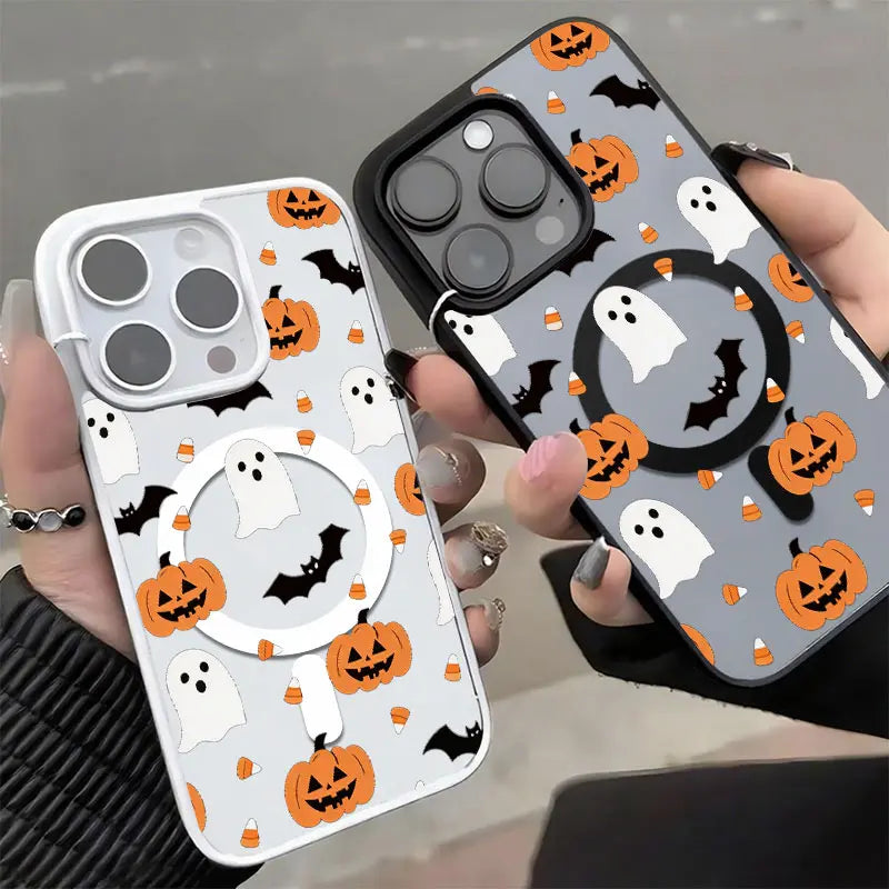 Jack O Lantern Ghost Bat Candy Corn Phone Case，Simple Cartoon Halloween Style for Iphone 17 16 15 14 13 12 11 plus Pro Max, Spooky Holiday Gift