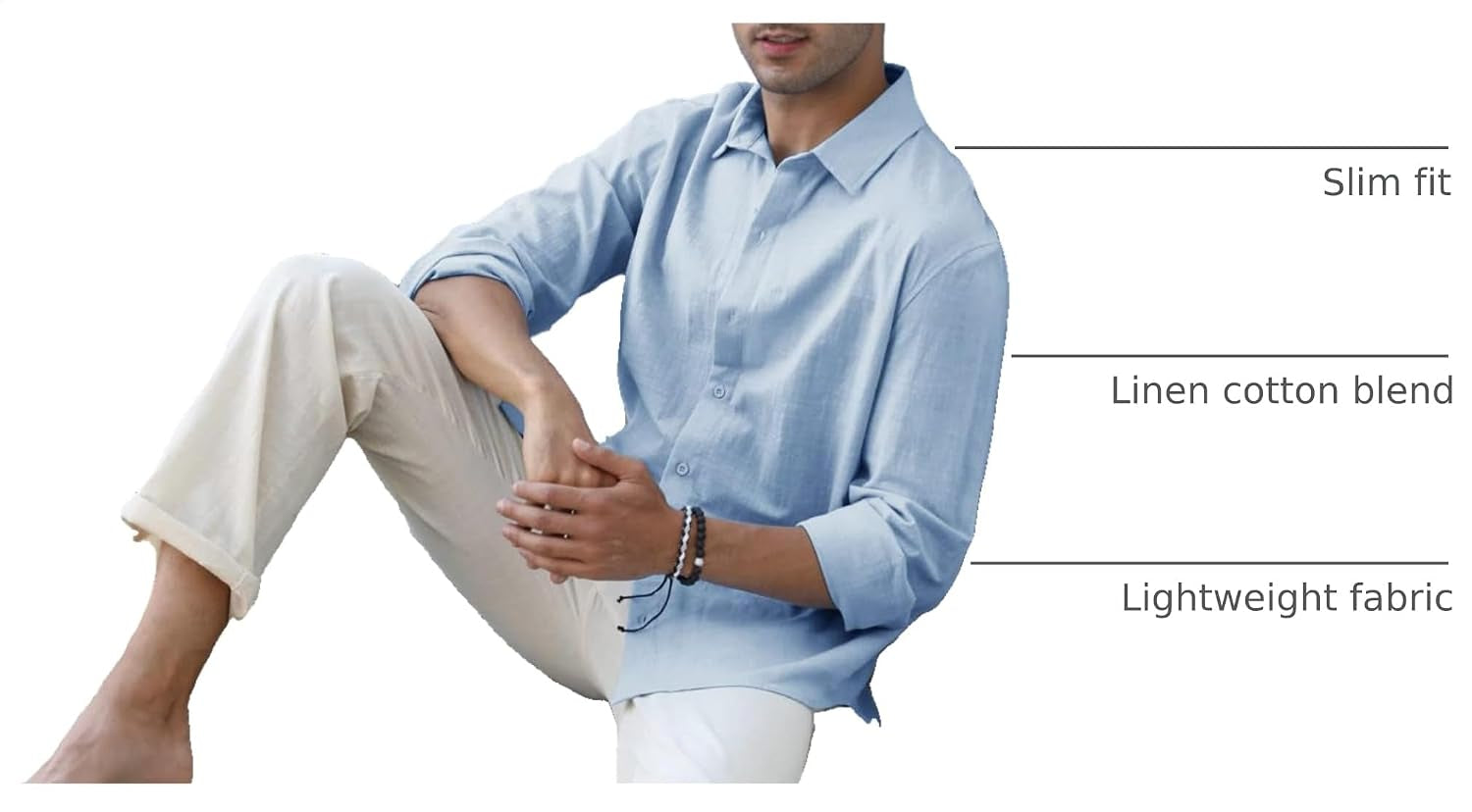 Mens Button down Shirt Linen Cotton Shirts Casual Long Sleeve Tops