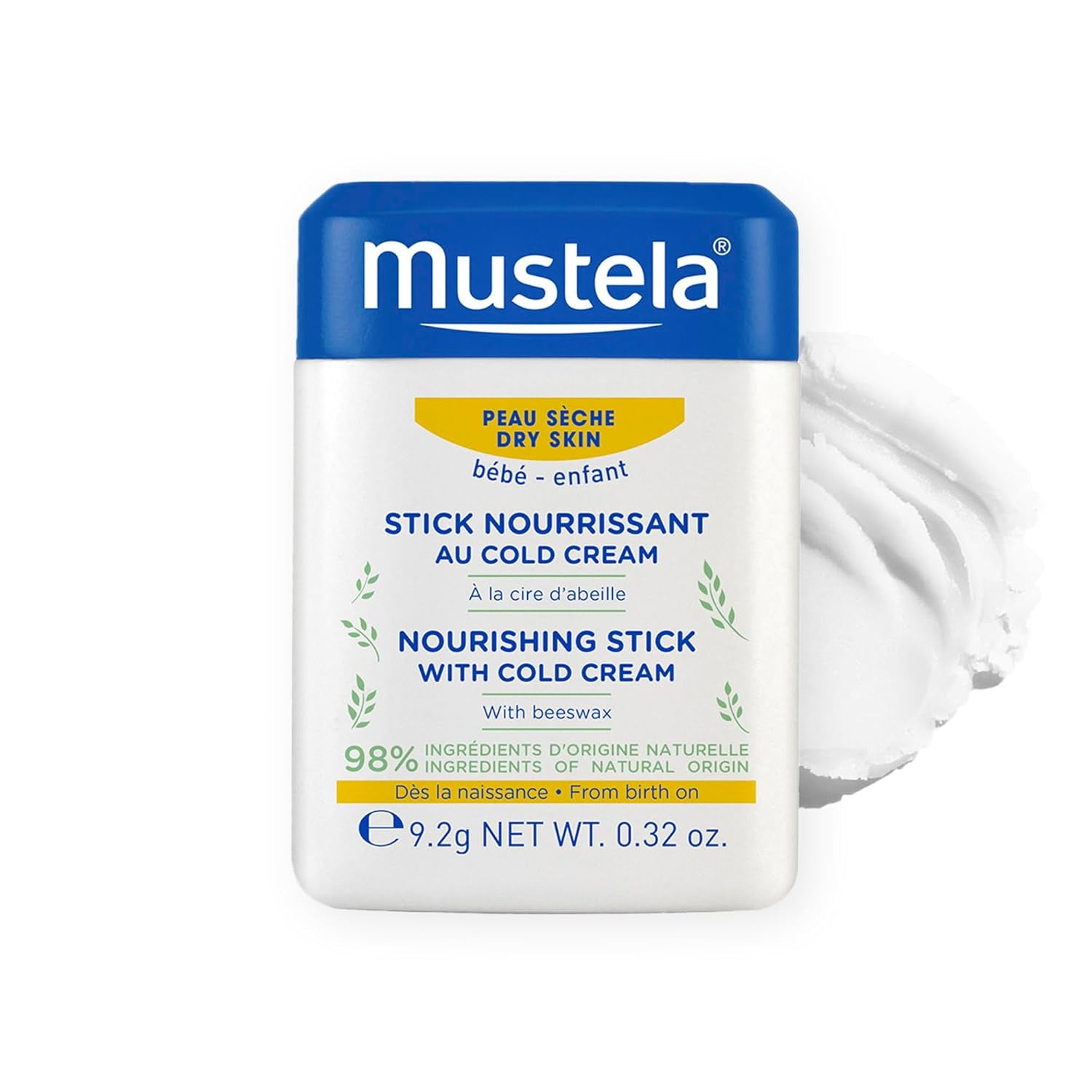 Mustela Baby Nourishing Stick - Lip & Face Moisturizer for Dry Skin - with Natural Avocado, Cold Cream & Beeswax - 0.32 Oz. - Packaging May Vary