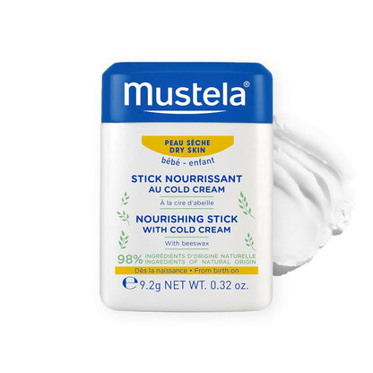 Mustela Baby Nourishing Stick - Lip & Face Moisturizer for Dry Skin - with Natural Avocado, Cold Cream & Beeswax - 0.32 Oz. - Packaging May Vary