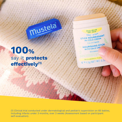 Mustela Baby Nourishing Stick - Lip & Face Moisturizer for Dry Skin - with Natural Avocado, Cold Cream & Beeswax - 0.32 Oz. - Packaging May Vary