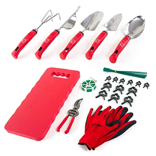 Garden Tools Set of 12 with Gardening Gloves, Pruning Shear and 7 Piece Stainless Steel Hand Digging Tool Heavy Duty Kit