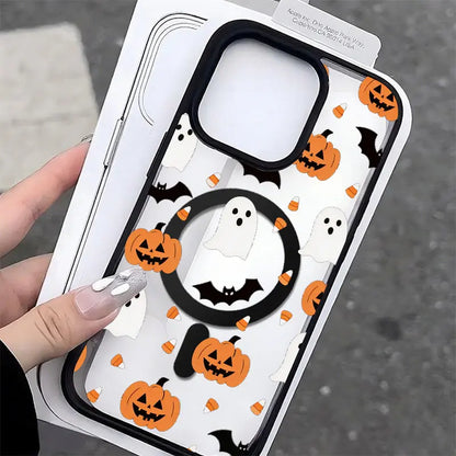 Jack O Lantern Ghost Bat Candy Corn Phone Case，Simple Cartoon Halloween Style for Iphone 17 16 15 14 13 12 11 plus Pro Max, Spooky Holiday Gift