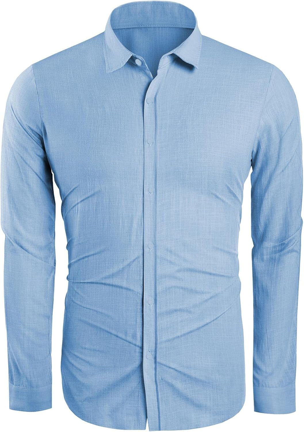 Mens Button down Shirt Linen Cotton Shirts Casual Long Sleeve Tops