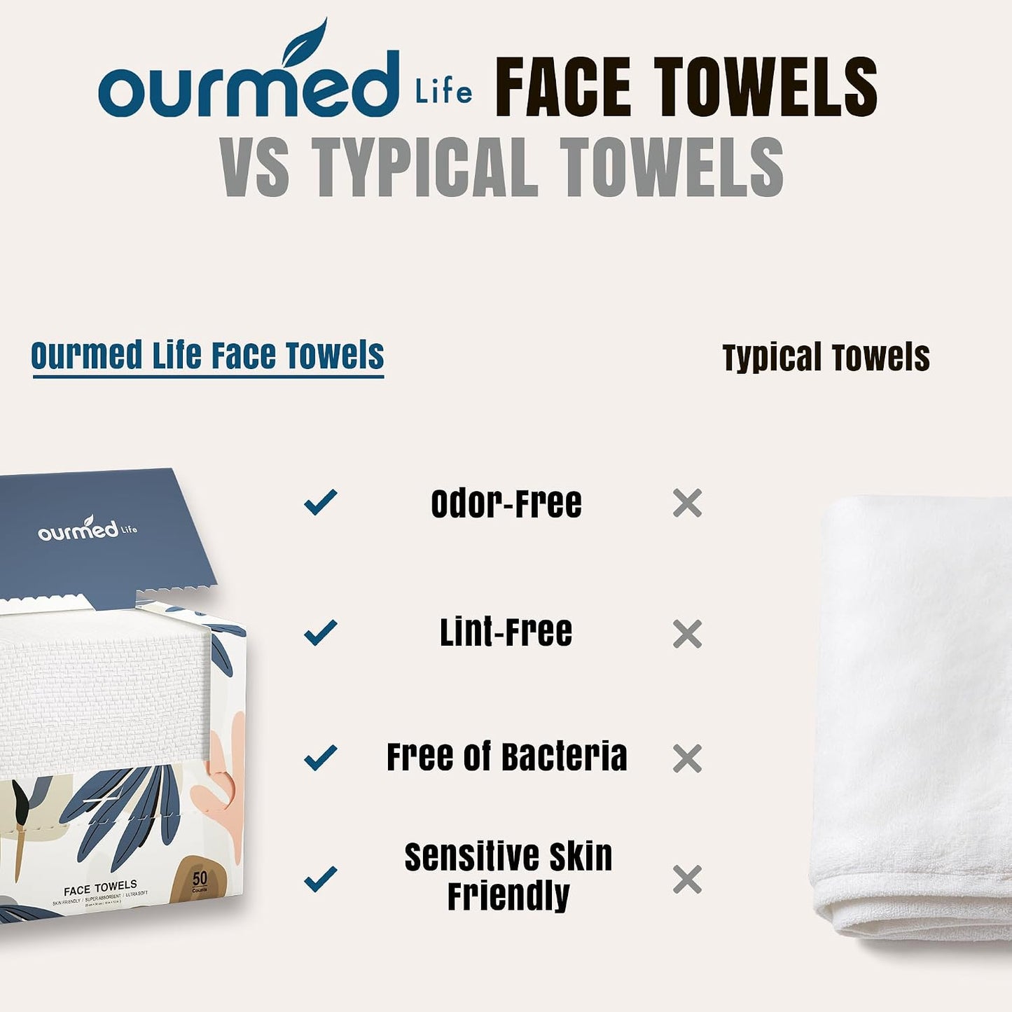 Disposable Face Towels XL, Ultra Soft & Absorbent, 50 Count