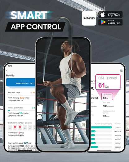 RENPHO Smart Jump Rope with Integrated Counter, App Connectivity, and LCD Display