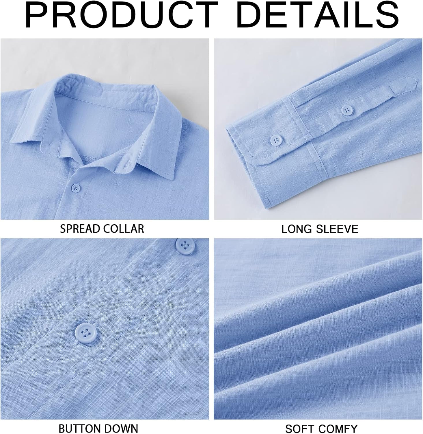 Mens Button down Shirt Linen Cotton Shirts Casual Long Sleeve Tops