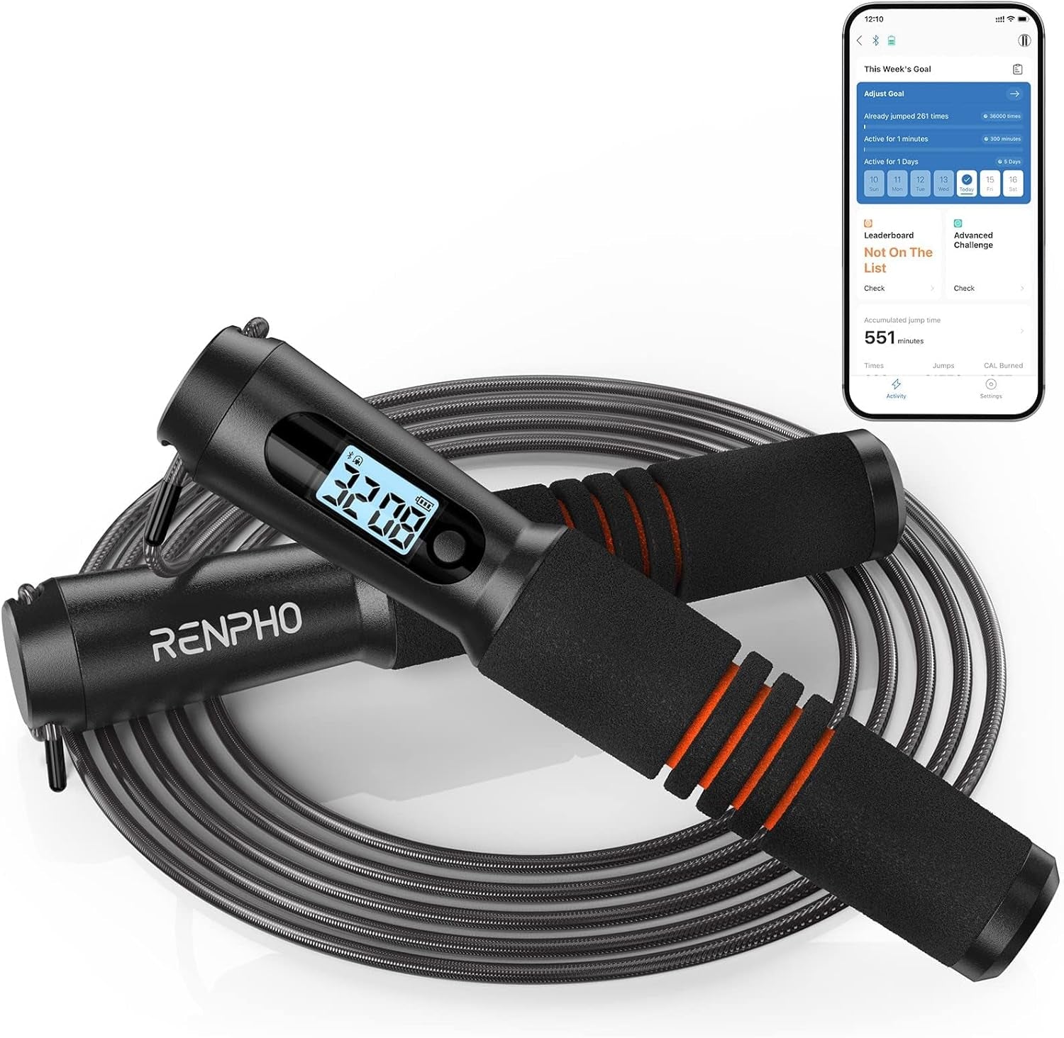 RENPHO Smart Jump Rope with Integrated Counter, App Connectivity, and LCD Display