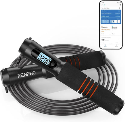 RENPHO Smart Jump Rope with Integrated Counter, App Connectivity, and LCD Display