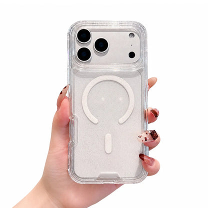 Bling Glitter Magnetic Translucent Case for Iphone 17 Pro Max 16 15 14 Matte Case Compatible with Magsafe Military Grade Drop Protection Anti-Scratch Shockproof Protective Phone Case Cover