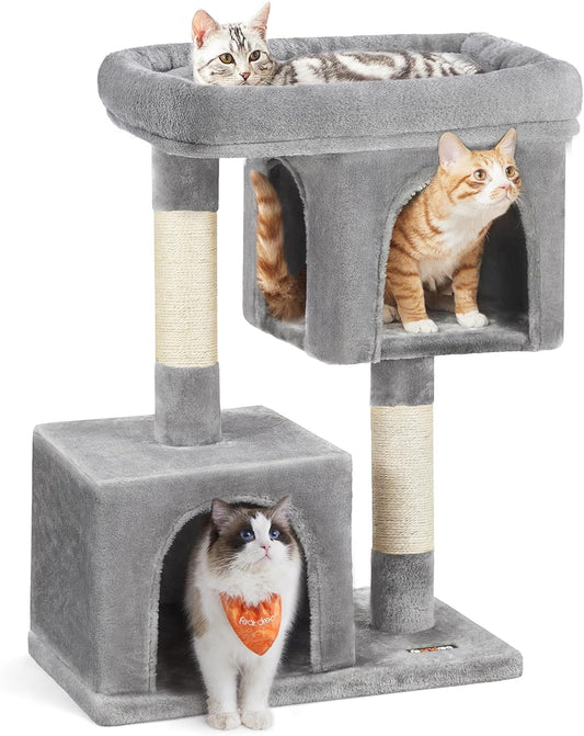 Cat Tree, 33.1-Inch Cute Cat Tower, Plush Kitten Condo, Light Gray