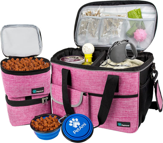 Dog Travel Bag Organizer, Pet Supplies Tote Diaper Bag, Pink Medium