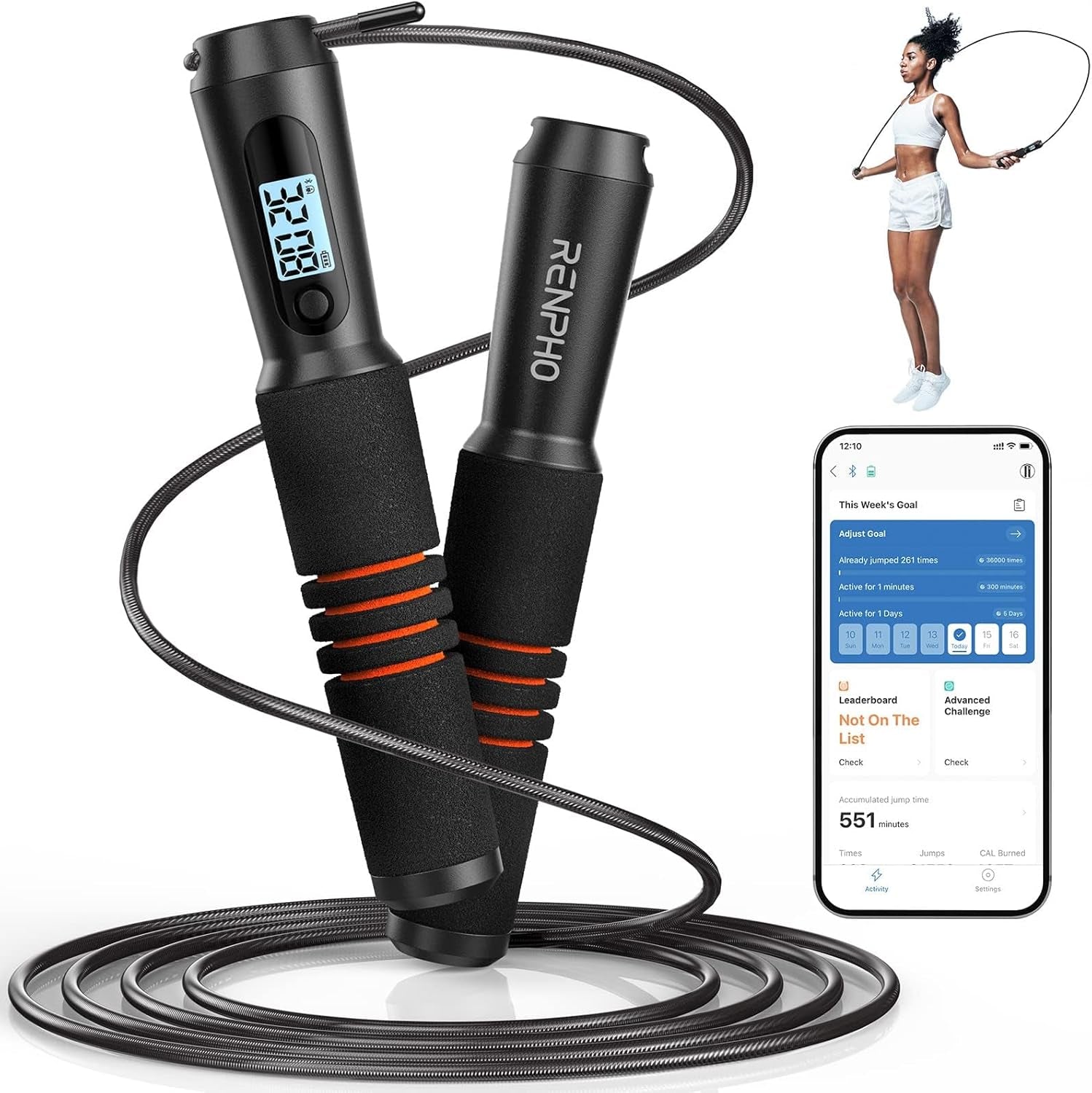 RENPHO Smart Jump Rope with Integrated Counter, App Connectivity, and LCD Display
