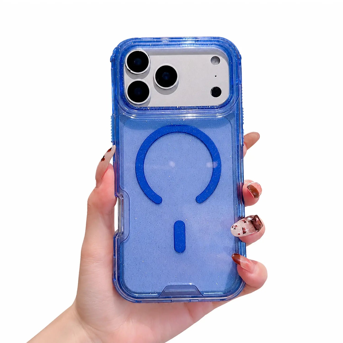 Bling Glitter Magnetic Translucent Case for Iphone 17 Pro Max 16 15 14 Matte Case Compatible with Magsafe Military Grade Drop Protection Anti-Scratch Shockproof Protective Phone Case Cover