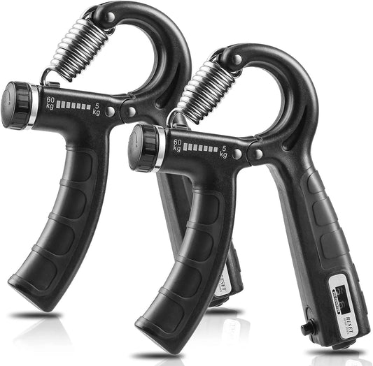 Dual Pack Adjustable Grip Strength Trainer with Counter, Hand Grip Strengthener, Resistance Range 11-132 lbs (5-60 kg), Non-Slip Design, Ideal for Athletes and Hand Rehabilitation Exercises