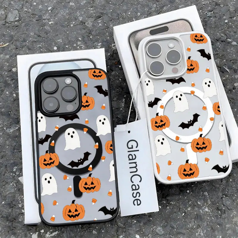 Jack O Lantern Ghost Bat Candy Corn Phone Case，Simple Cartoon Halloween Style for Iphone 17 16 15 14 13 12 11 plus Pro Max, Spooky Holiday Gift