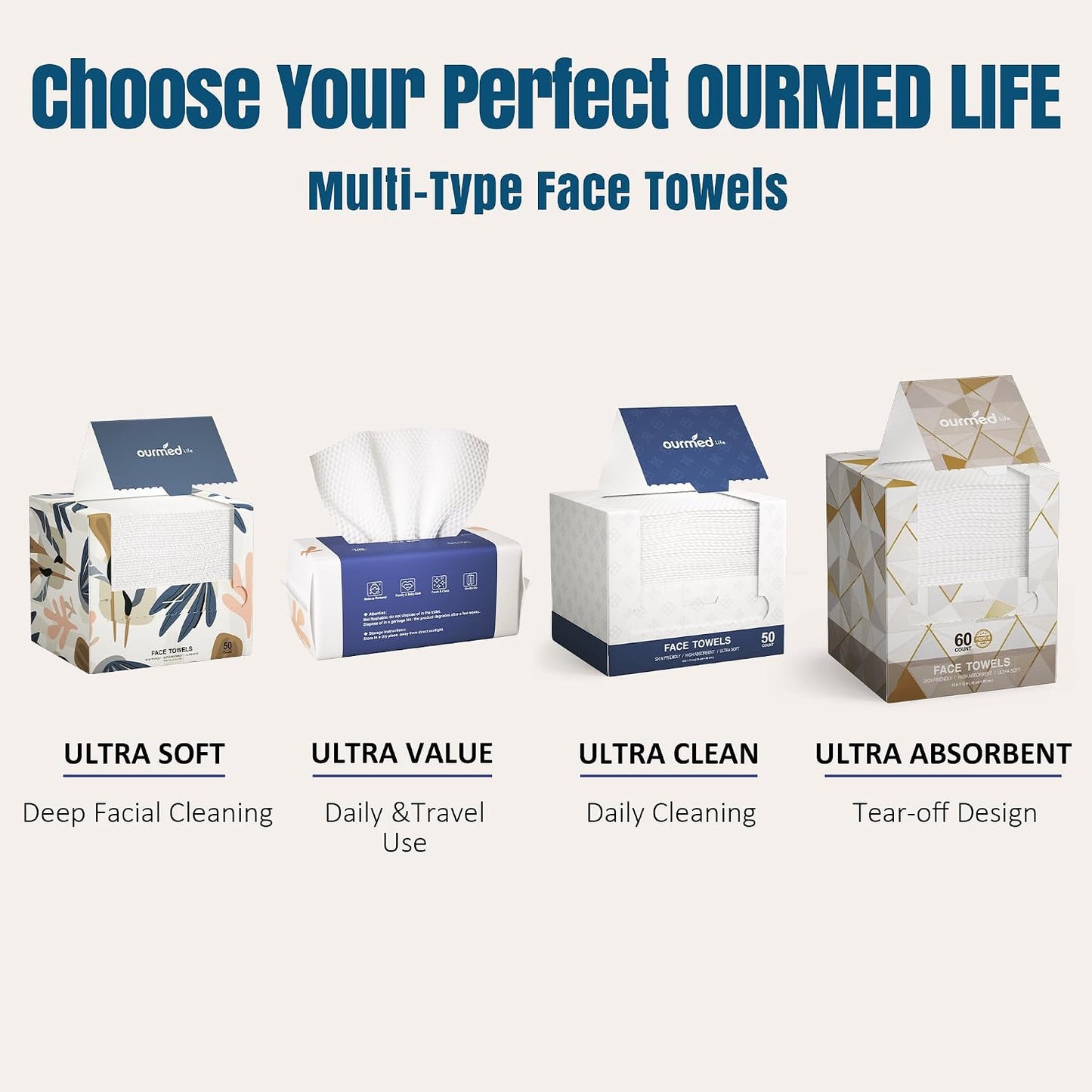 Disposable Face Towels XL, Ultra Soft & Absorbent, 50 Count