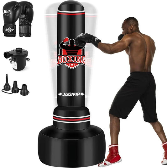 Freestanding Heavy-Duty Punching Bag Set with Gloves - Red