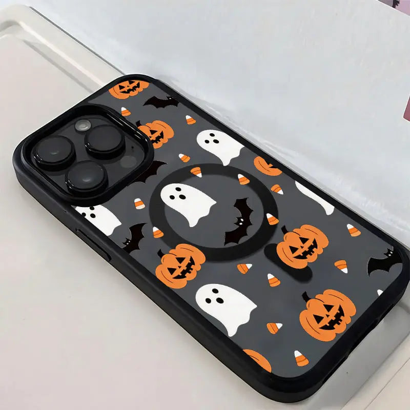 Jack O Lantern Ghost Bat Candy Corn Phone Case，Simple Cartoon Halloween Style for Iphone 17 16 15 14 13 12 11 plus Pro Max, Spooky Holiday Gift