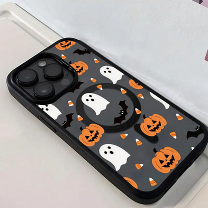 Jack O Lantern Ghost Bat Candy Corn Phone Case，Simple Cartoon Halloween Style for Iphone 17 16 15 14 13 12 11 plus Pro Max, Spooky Holiday Gift