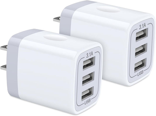 USB Wall Charger, Wall Plug 3-Port USB Charging Block 3.1A Power Adapter